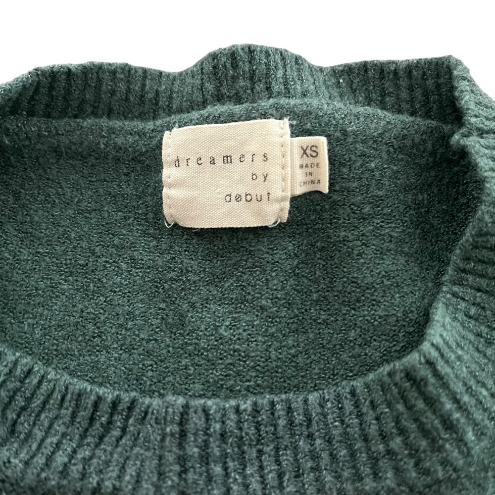 Dreamers by Debut Crewneck Cropped Green Sweater, Sz XS - Picture 11 of 14